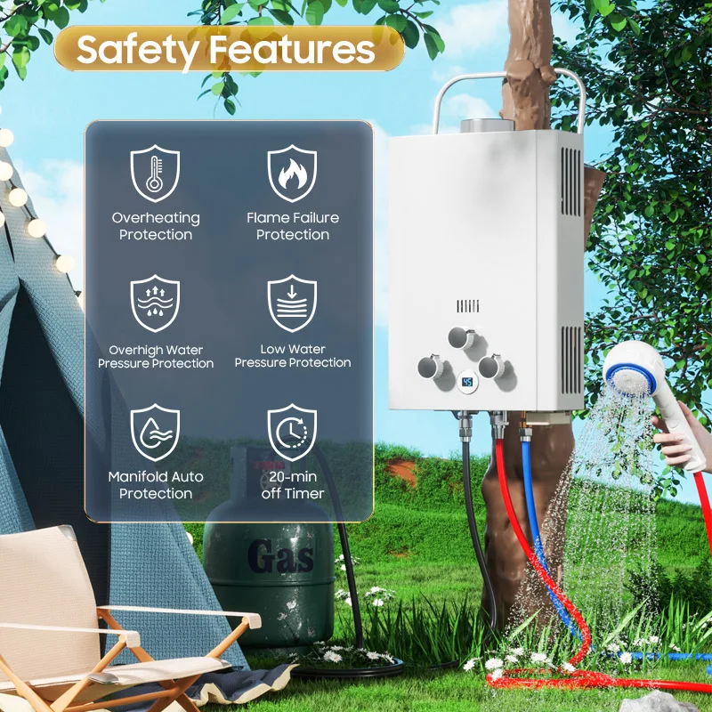 مصنع الجملة 3 فولت 6L المحمولة في الهواء الطلق دش ساخن سخان المياه غلاية غاز البترول المسال الطبيعي بدون خزان البروبان للاستخدام المنزلي ل