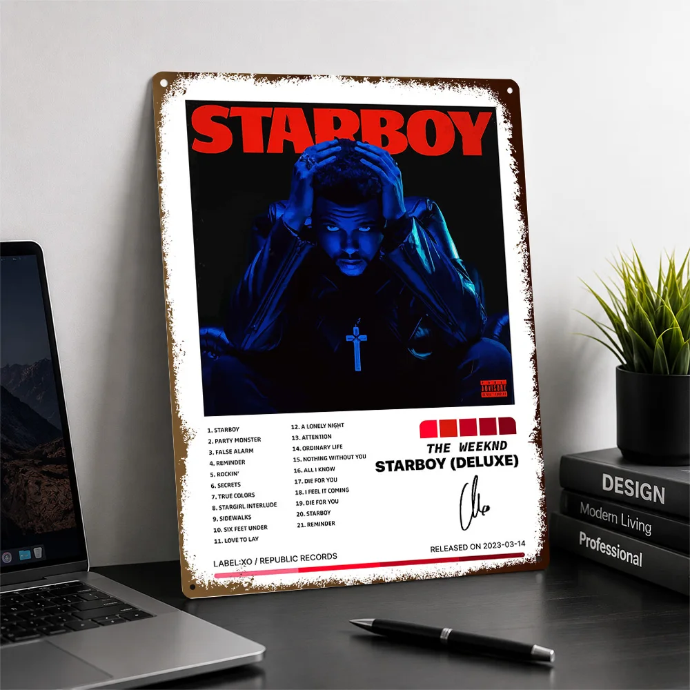 The Weeknd Starboy (Deluxe) Album Textured Metal Poster Graphic Wall Art For Bedroom Personalized Aluminum Sign Birthday Gift