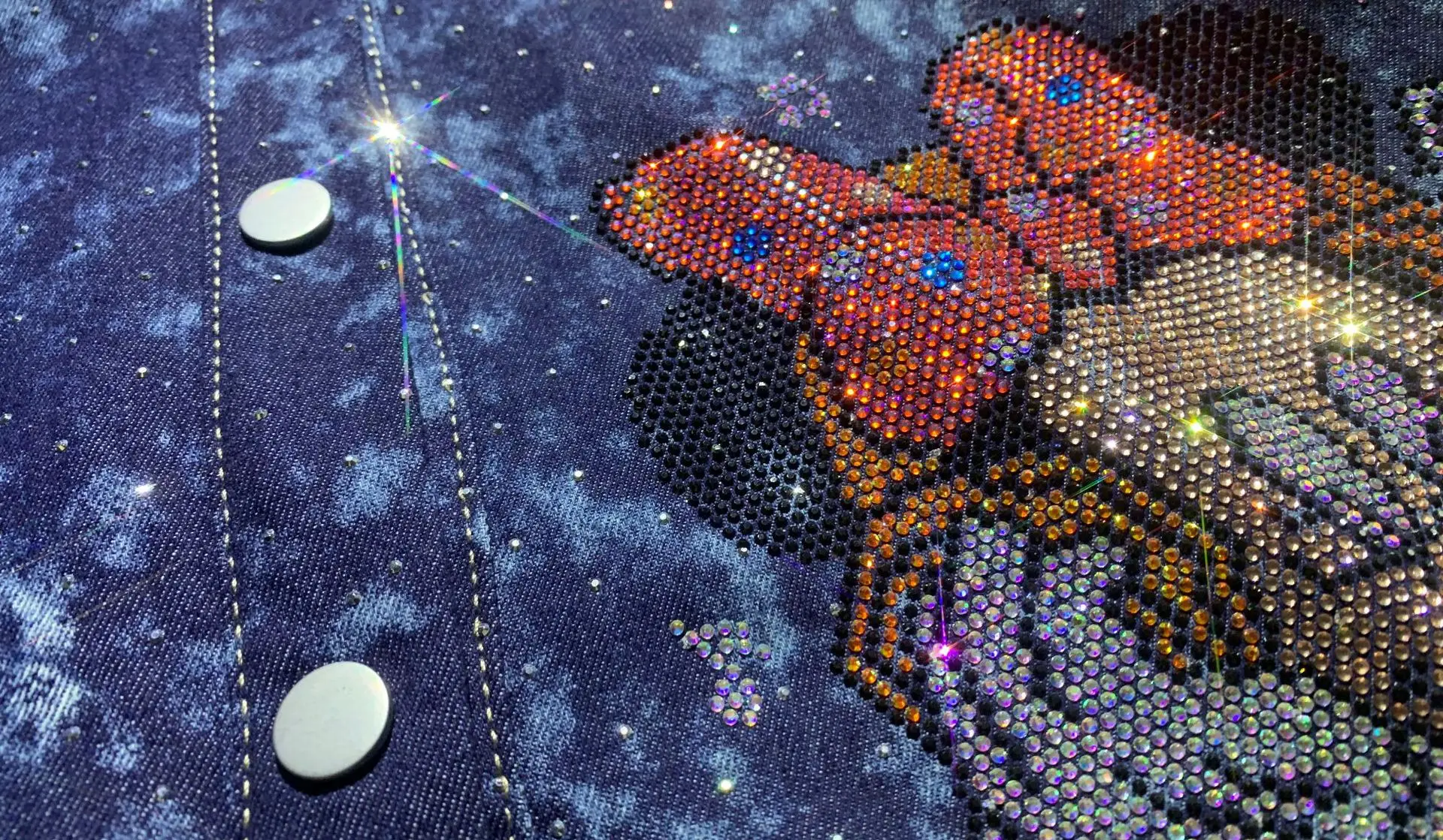 Fashion Oversized 2 Piece Sets Womens Outfits Anime Diamonds Denim Short Set Summer Casual Cardigan Short Sleeve Cowboy Suit