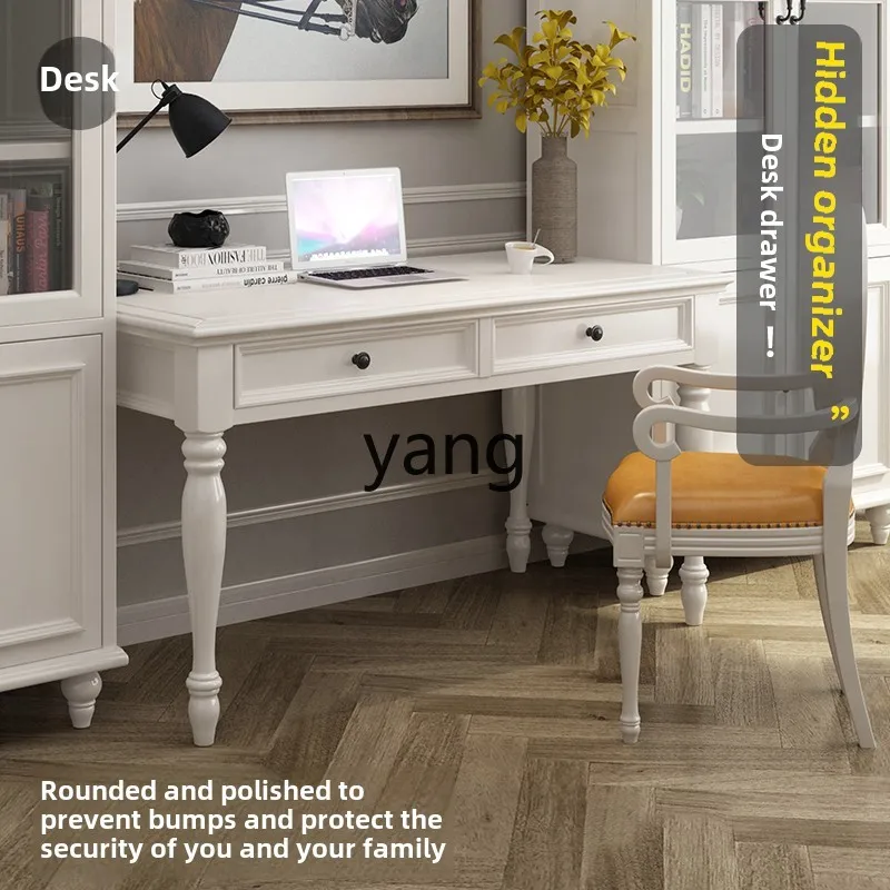 YJQ white solid wood desk simple modern classic European computer desk with drawers