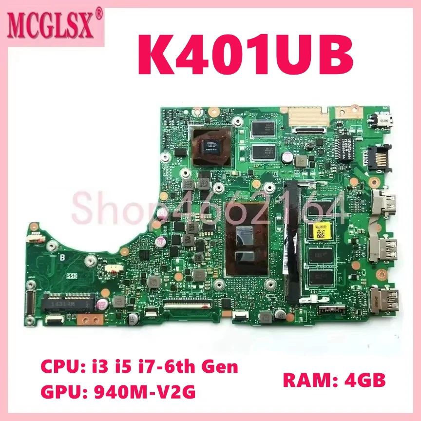 K401UB with i3 i5 i7-6th Gen CPU 940M-V2G GPU 4GB-RAM Laptop Motherboard For ASUS K401U A401UB K401UQ K401UB K401UQK Mainboard