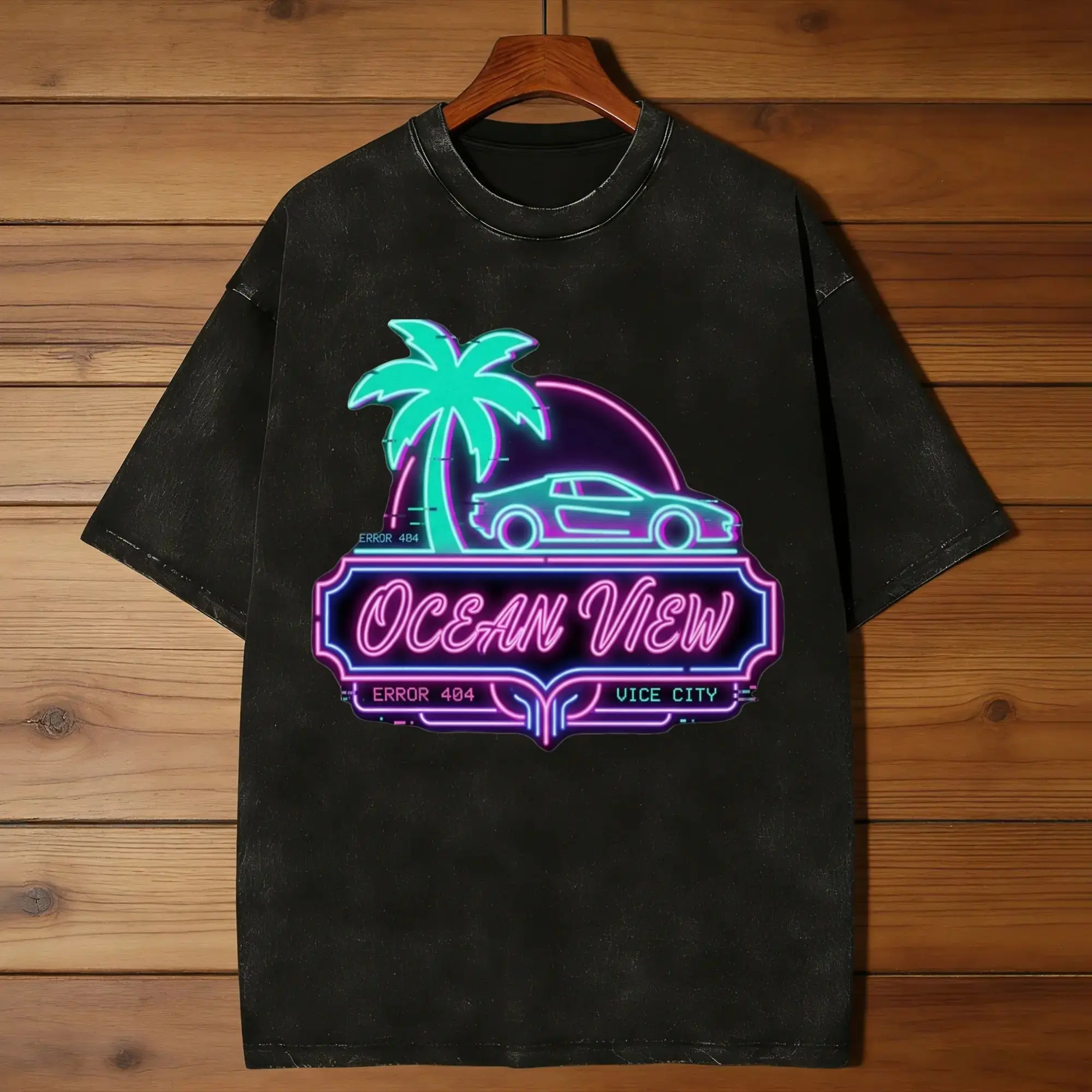 Novelty Night in Ocean View T-Shirts Men O Neck Pure Cotton Washed T Shirts  Short Sleeve Tee Shirt Plus Size Tops