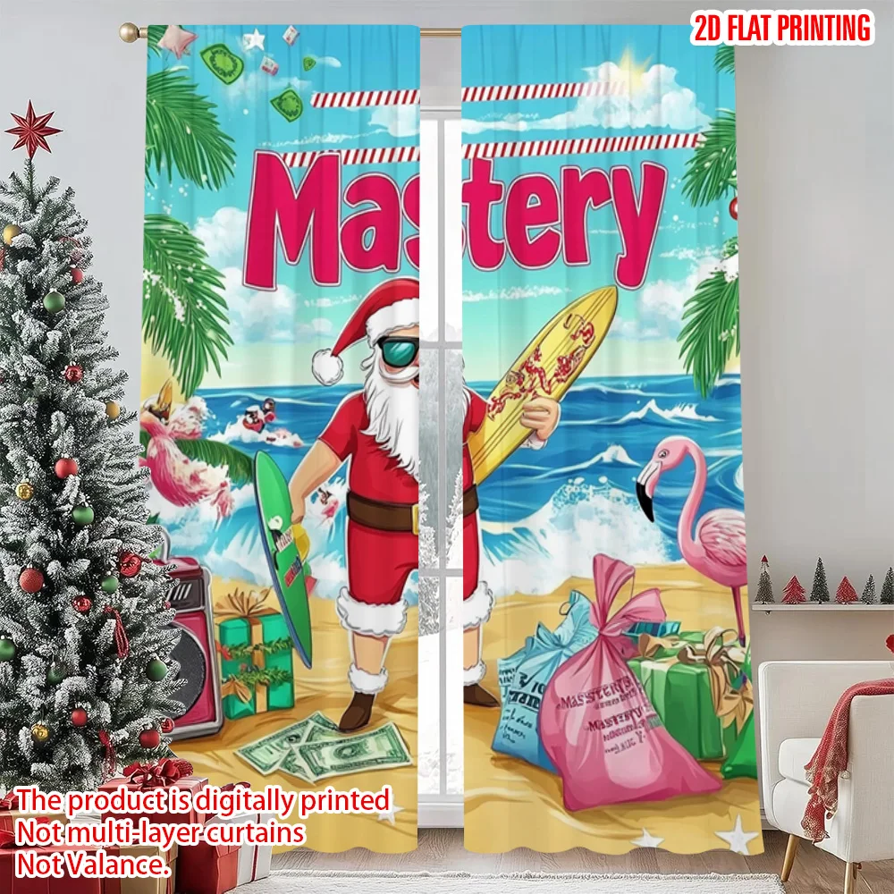 

2pcs 2D flat printing Merry Christmas Popular Drapes Christmas in July Fabric Without Electricity Birthday Party Perfect for
