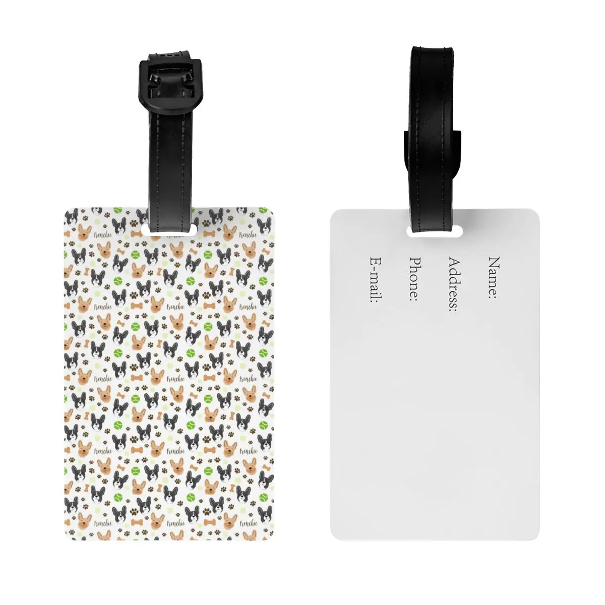 Custom French Bulldog Paw And Bone Print Luggage Tag Custom Frenchies Dog Baggage Tags Privacy Cover ID Label