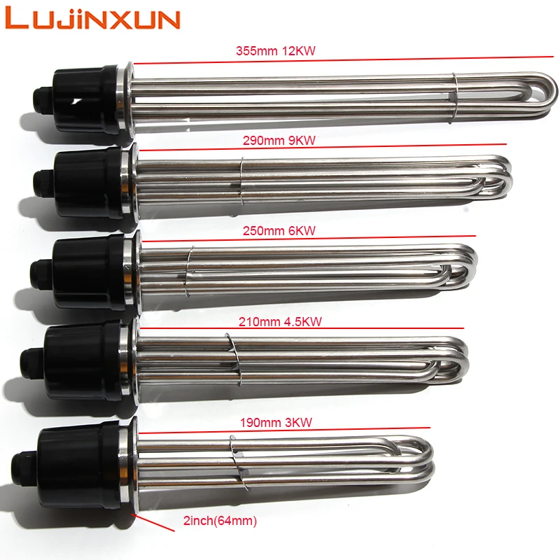 Lujinxun Element grzewczy 2 "potrójny zacisk 64mm kołnierz 3KW 4,5kw 6KW 9KW 12KW SUS304 grzałka do wody 220V 380V dla Moonshine