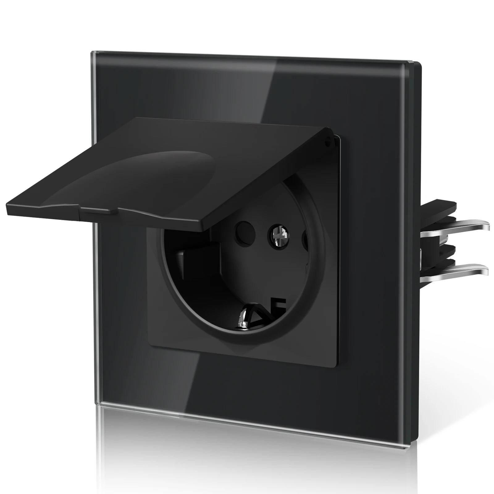 BSEED E-Serie EU-Standard Wasserdichte Wandsteckdose mit Abdeckung Kristallglas-Panel 16A 110V-250V