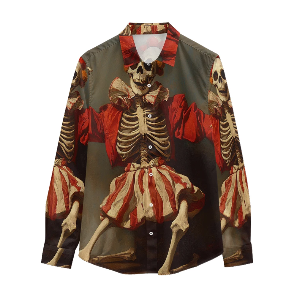 Skeleton Dancer Printed Long Sleeve Shirt, Spring and Autumn New Style