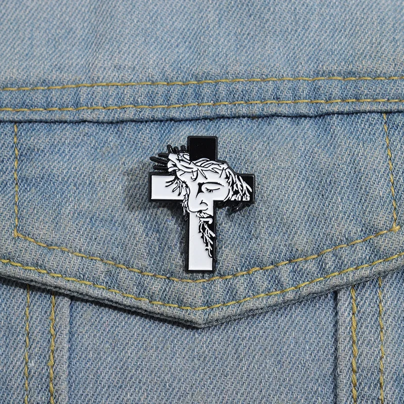 Jesus Cross Enamel Pins Christian Religious Brooches Lapel Badges Hat Clothes Collar Jewelry Decorative Pin for Kids Friend Gift