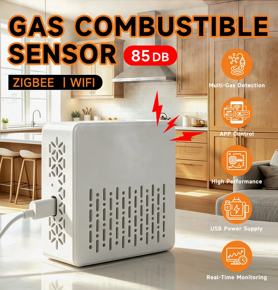 Tuya WiFi Zigbee Gas Sensor 85dB Gas Leak Detector USB Type-C Smart Life Alexa Google Assistant LPG Methane Alarm Home Security