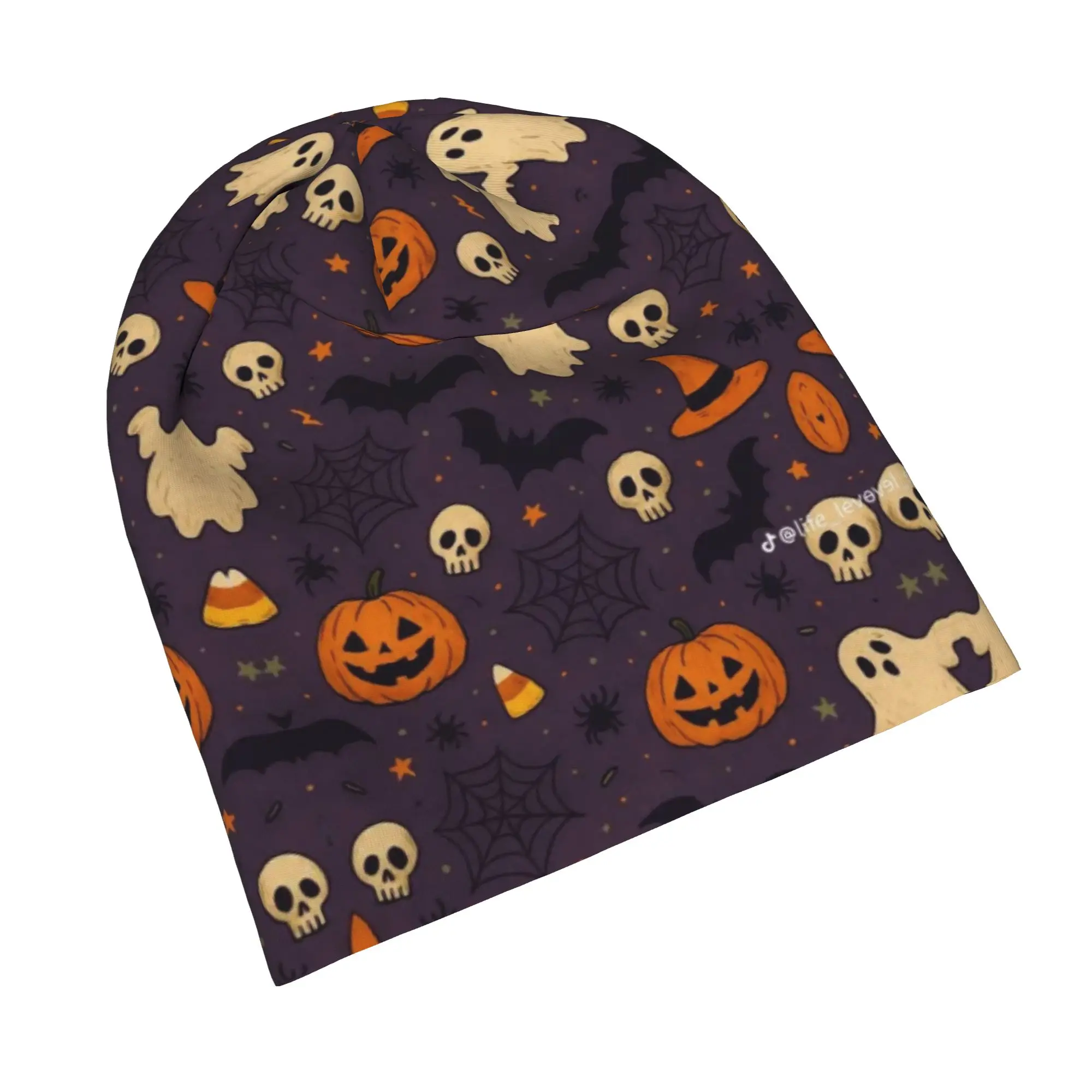 Breathable Halloween Ghost Pumpkin Spooky Trick Or Treat Witch Slouchy Beanie for Men Women Sleeping Skull Cap