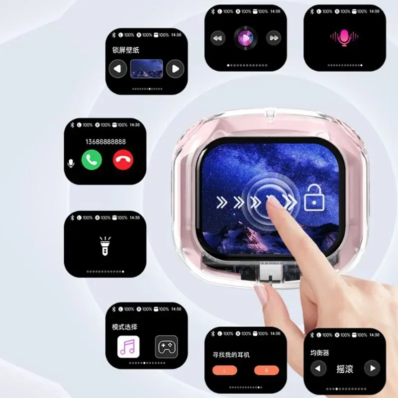 Auriculares inalámbricos compatibles con Bluetooth, auriculares TWS con pantalla LCD táctil inteligente a Color, auriculares estéreo con reducción de ruido HIFI