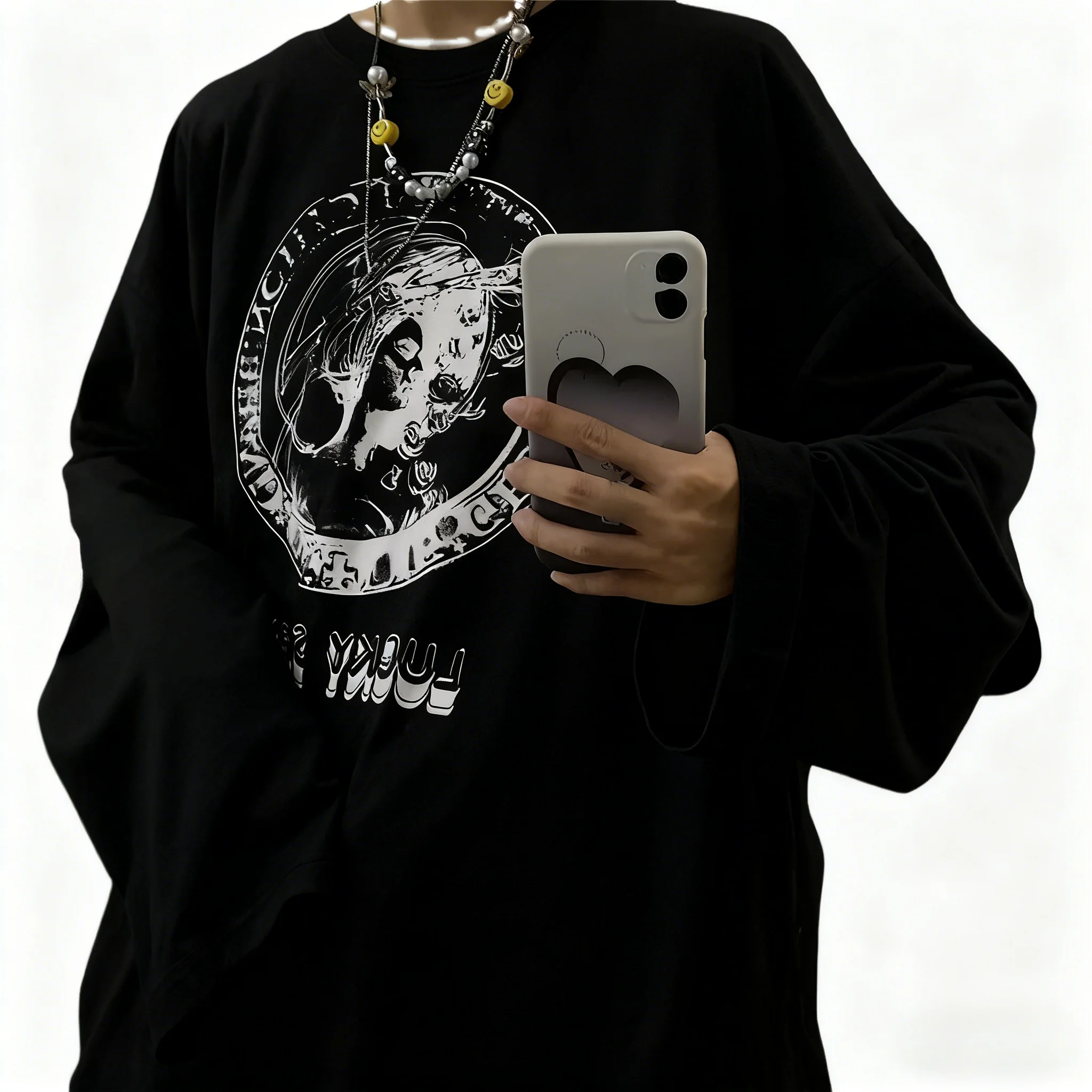 Herren-T-Shirt 2025 Herbst Anime Langarm-Druck Y2K T-Shirts Harajuku Herren-Oberteil Polyester Lässiges Hip-Hop Oversized T-Shirt