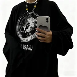 T-shirt for men 2025 Autumn Anime Long sleeve Print y2k t shirts harajuku Men tee top Polyester casual Hip-pop Oversized t-shirt