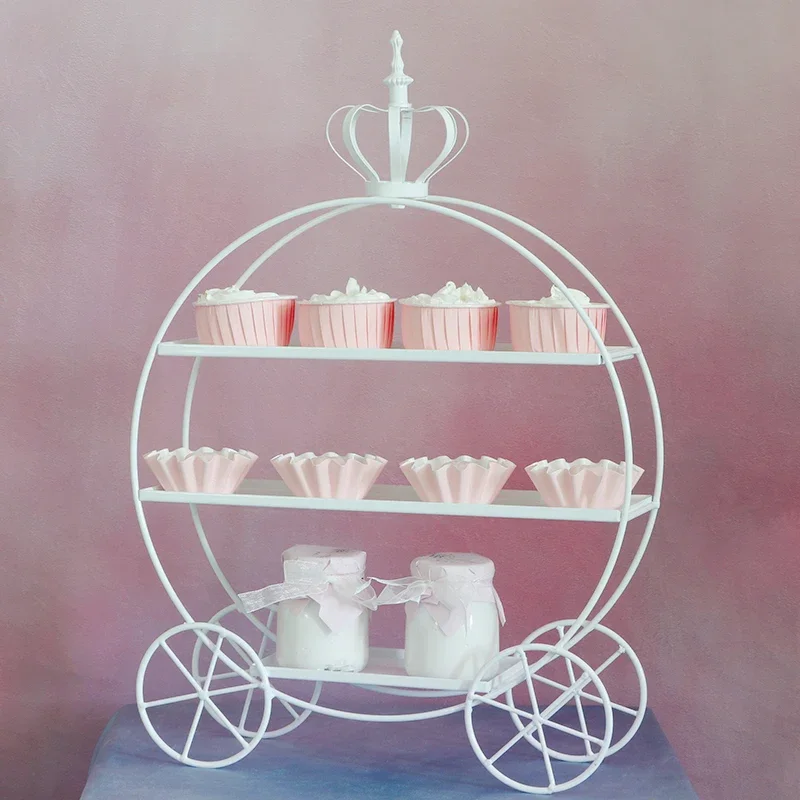 European Style White Dessert Table Display Double Layer Cake Rack Wedding Birthday Party Gold Pastry Decoration