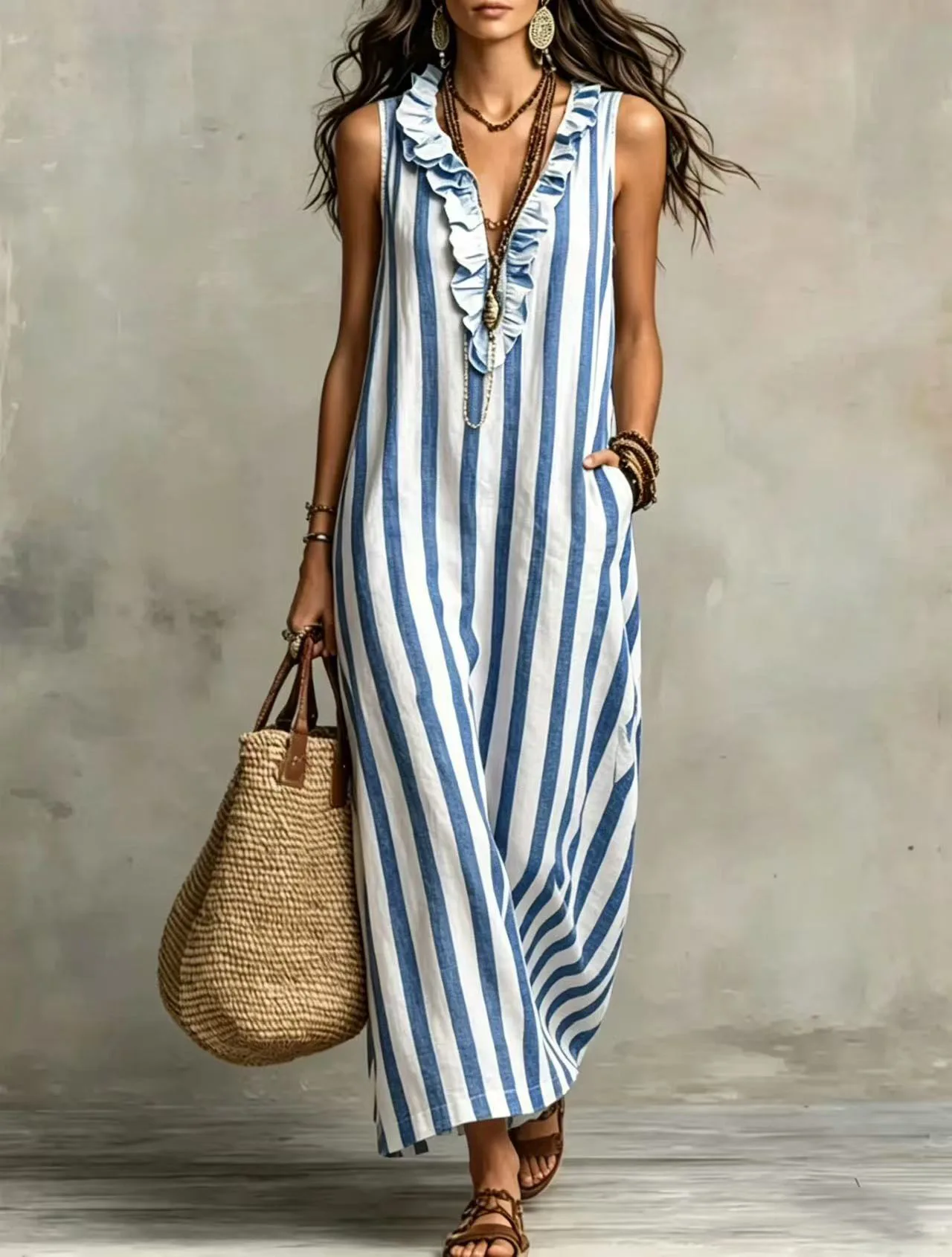 Women's Patchwork Long Dress2026 Summer Sleeveless Elegant Dresses Fashion Casual Vintage Party Dress Vestidos Women's Clothing