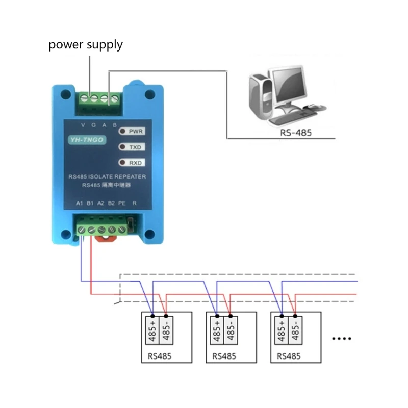 Two Way RS485 Hub Repeaters Distribution Converters Industrial Serial Port Photoelectric Isolation