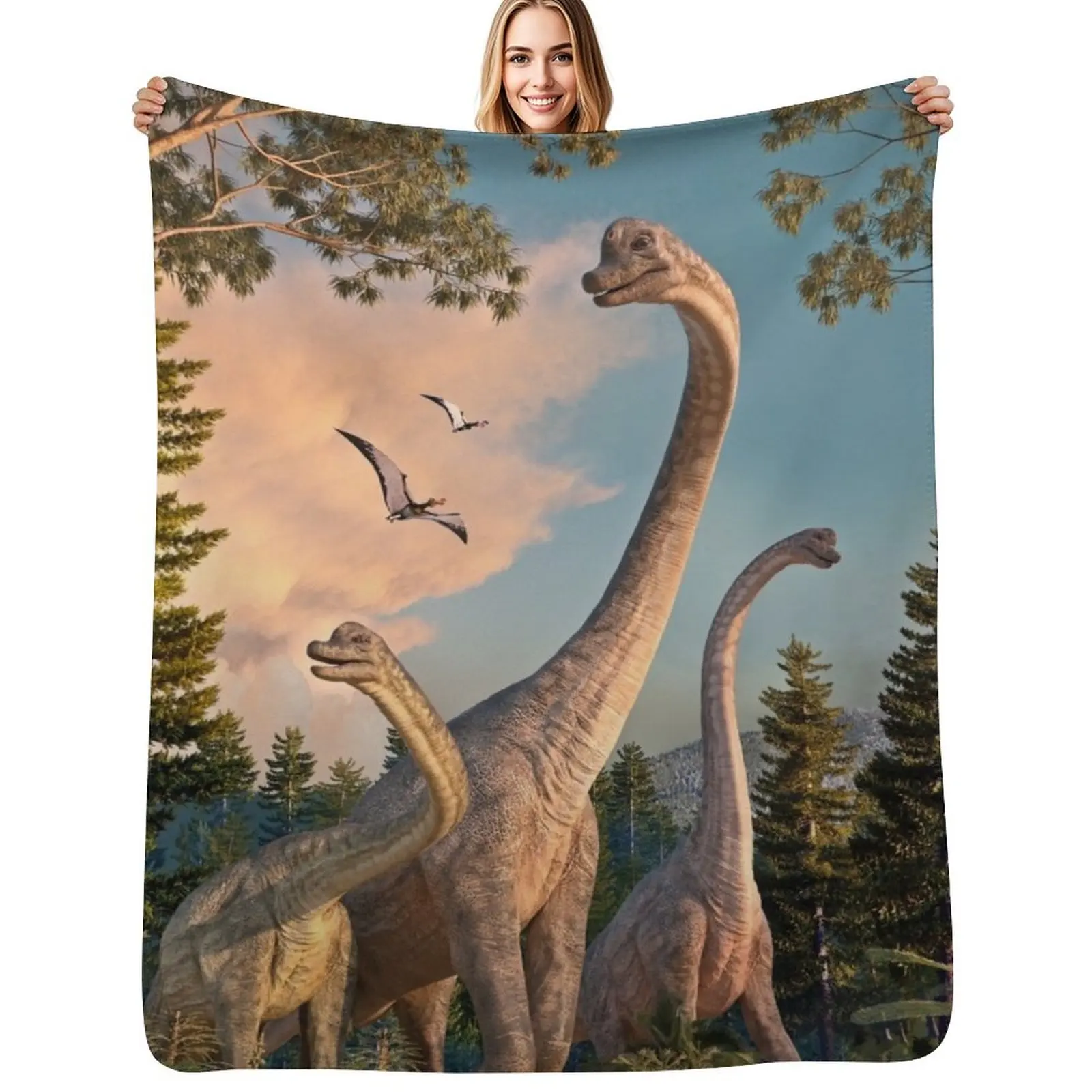 

Brachiosaurus Walk Throw Blanket Plaid on the sofa Sofa Quilt Designers Moving Blankets