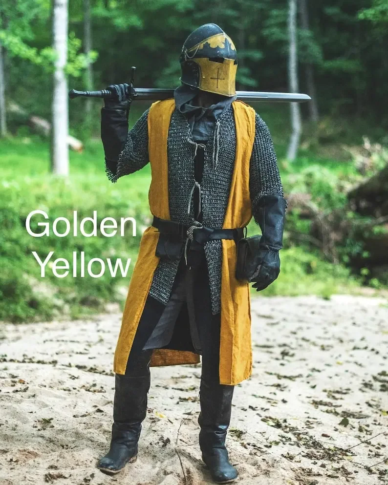 Open-Front Surcoat - Linen Medieval Overgarment Adult Celtic Robe with Hood Viking Cape, Renaissance Cosplay LARP Costume - view 3