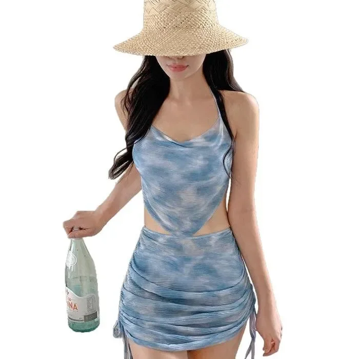 레트로 헵번 스타일 여성 수영복 섹시한 Bandeau 커버 업 스커트 슬리밍 배꼽 은폐 Beachwear 풀 커버리지 비키니 세트