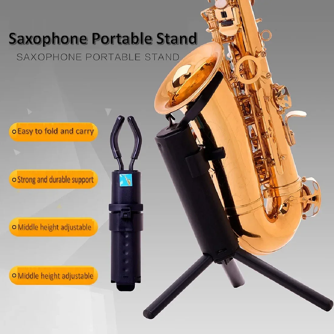  ﻿ ﻿   Suporte portátil dobrável para saxofone alto/tenor/soprano, suporte de liga de alumínio, suporte dobrável, peças de instrumento de sopro, acesso