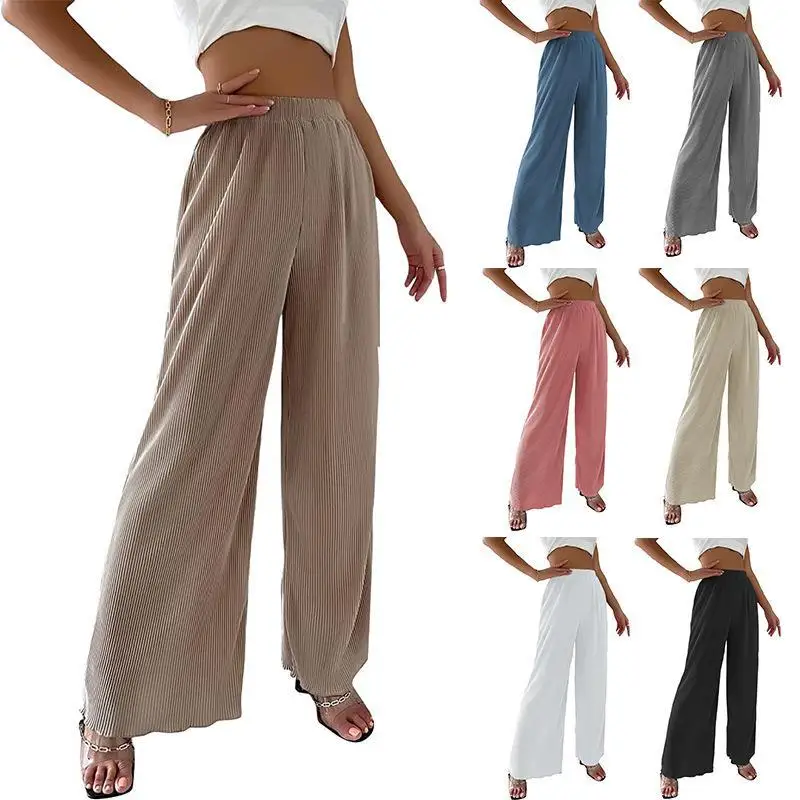 

2023 New Trendy Spring Casual Loose Solid Pleated Wide Leg Pants for Women