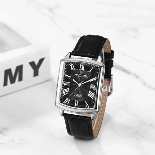 Imagen 2 del producto Reloj de cuarzo para hombre resistente al agua con calendario digital romano de cuero estilo moda europea y americana cuadrado nuevo de la marca MAOYUAN