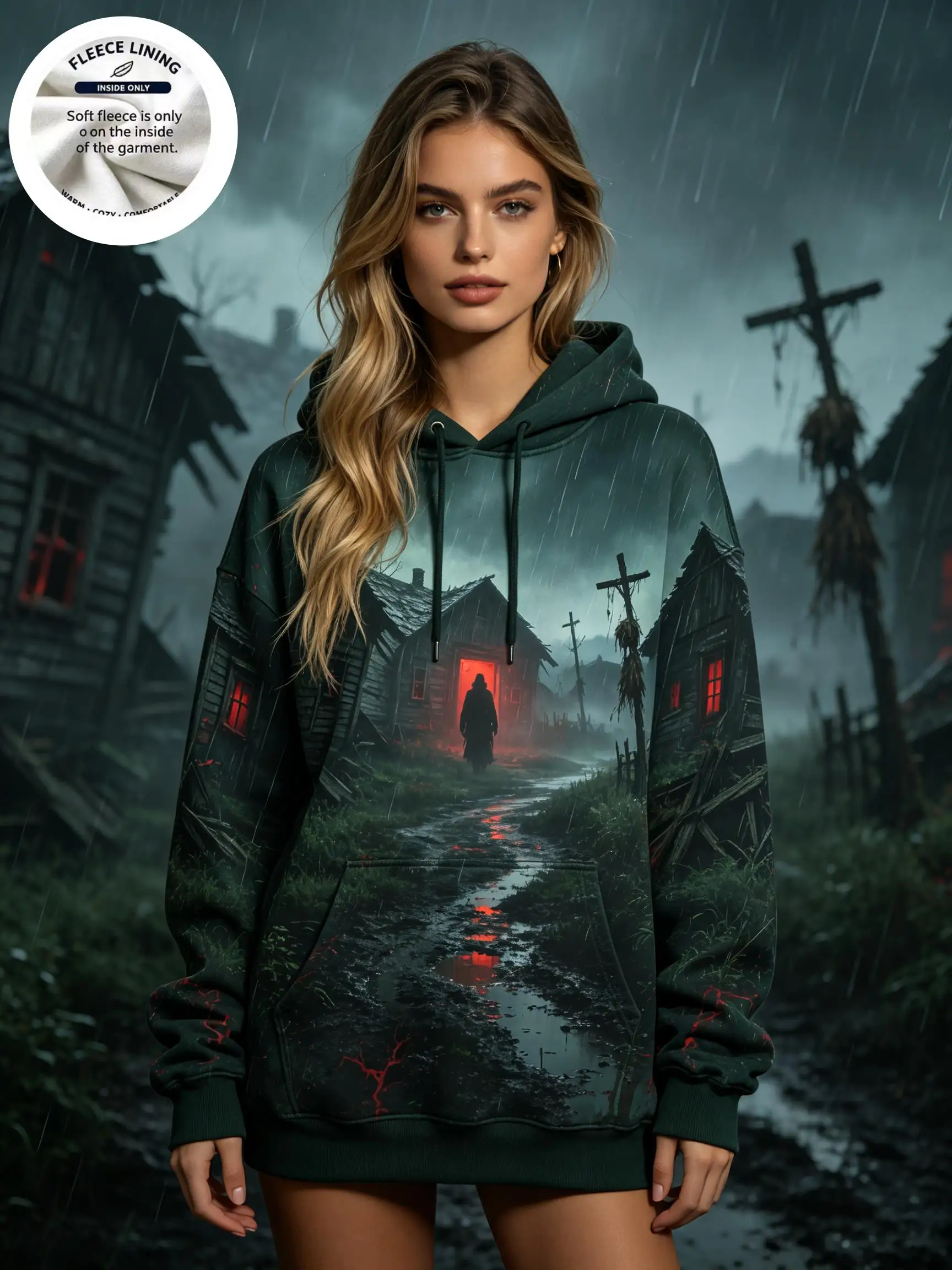 Halloween Dark Horror Fleece Hoodie Women Sweatshirt Magic Altar Spooky Graphic Hooded Top