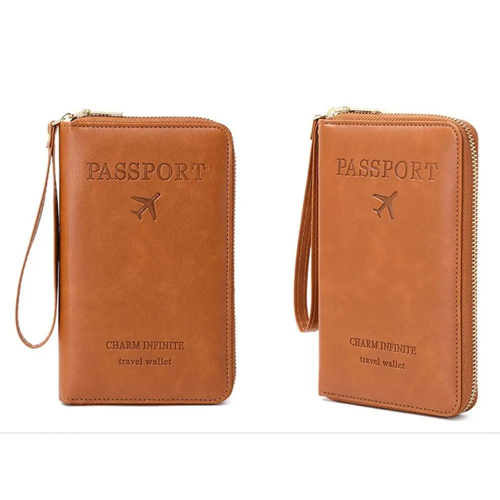 Multifunctional Leather Passport Holder High Quality with Zipper RFID Blocking Wallet PU Leather Durable Credit Cards Case Cover