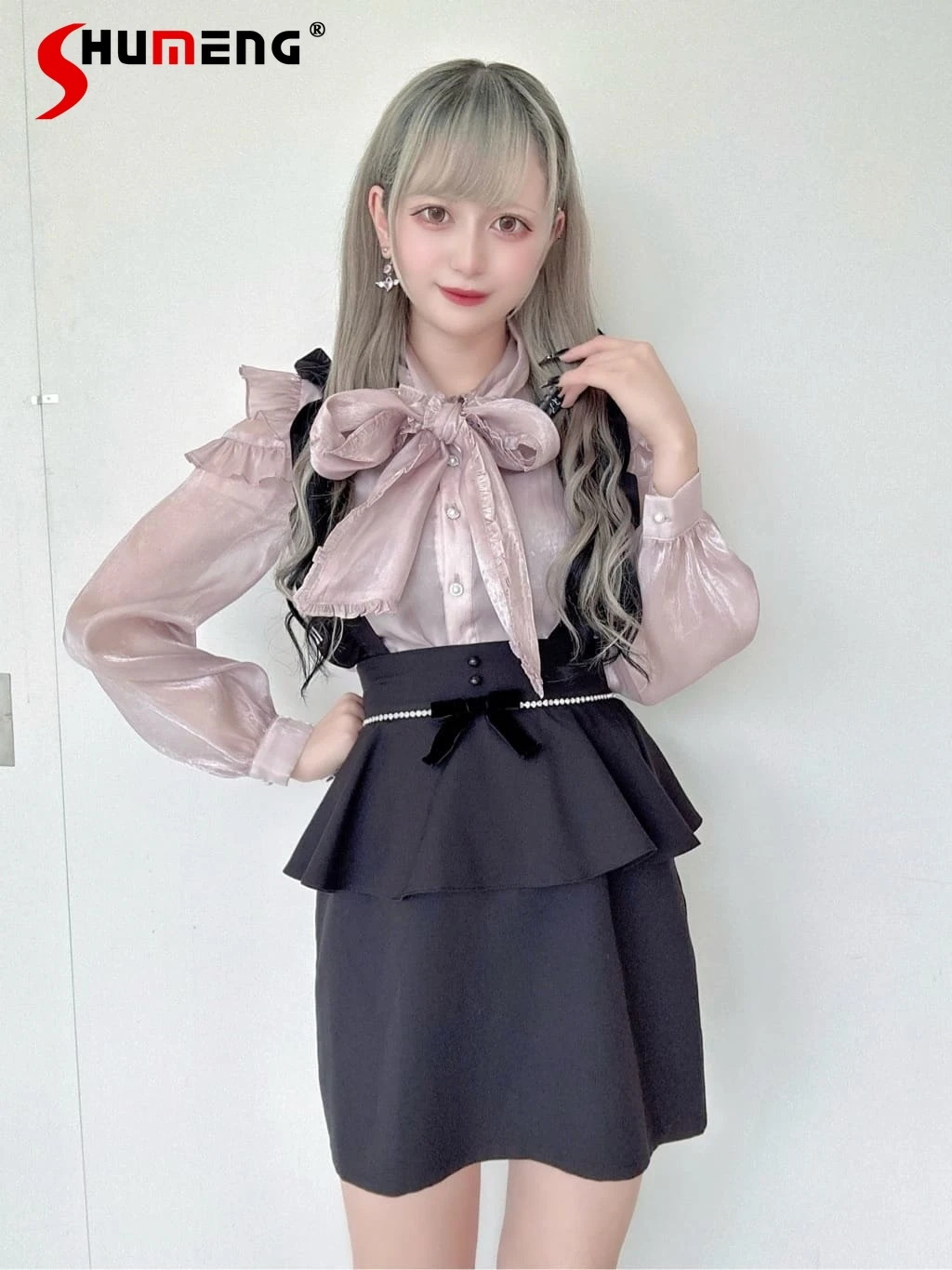 Japanese Style Sweet Bow Plaid Short Suspender Skirt Ladies 2023 Fall New Temperament Slimming Back Zipper Strap Skirt Women