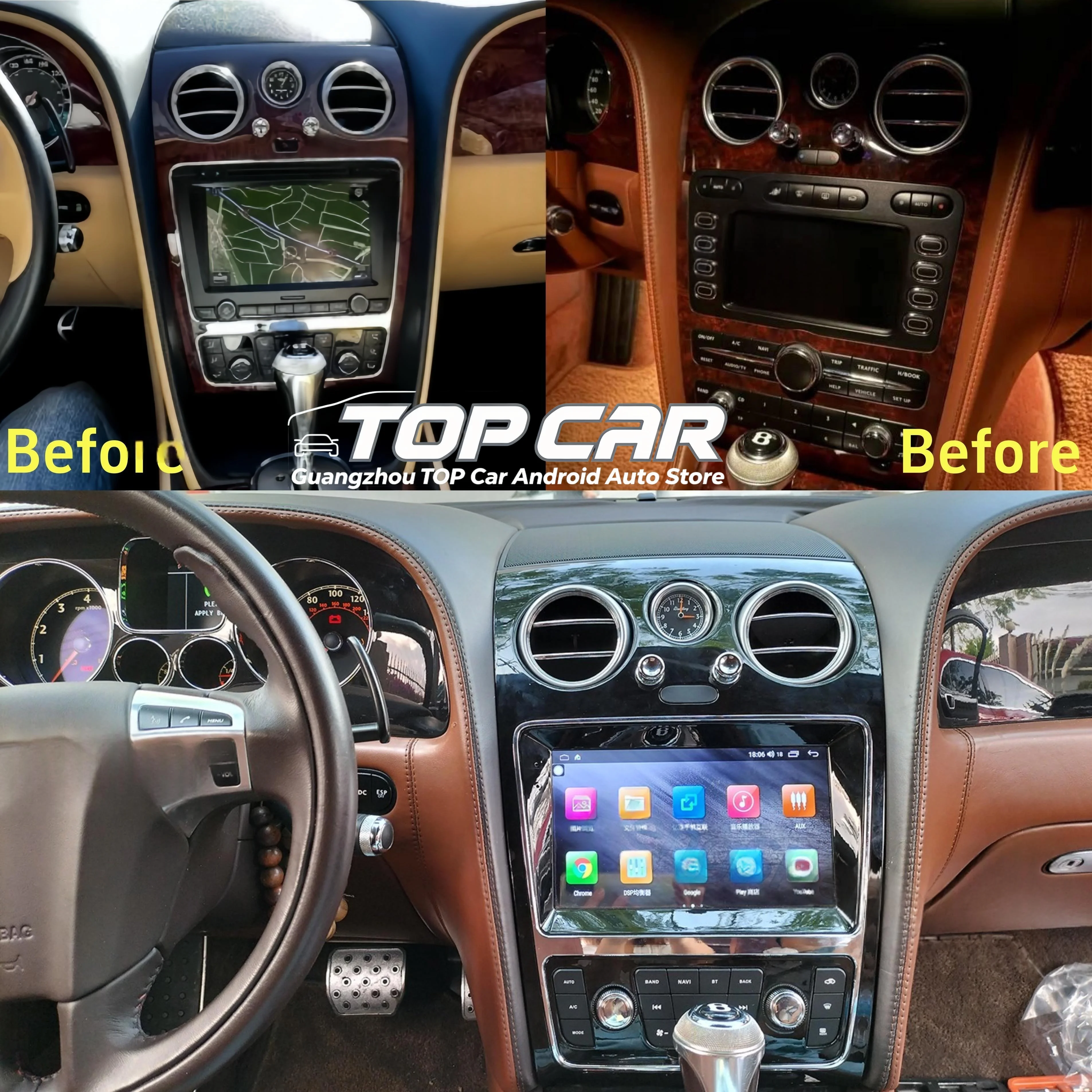 9 Inch Android14 Media Car Player For Bentley Flying Spur/Continental 2005-2012 GPS Navigation 8Core 8+256G CarPlay 4G 1920*720