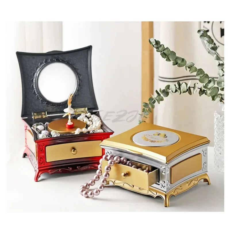 Classic Rotating Dancer Ballerina Piano Music Box Clockwork Drawer Plastic Jewelry Box Girls Hand Crank Music Christmas Gift