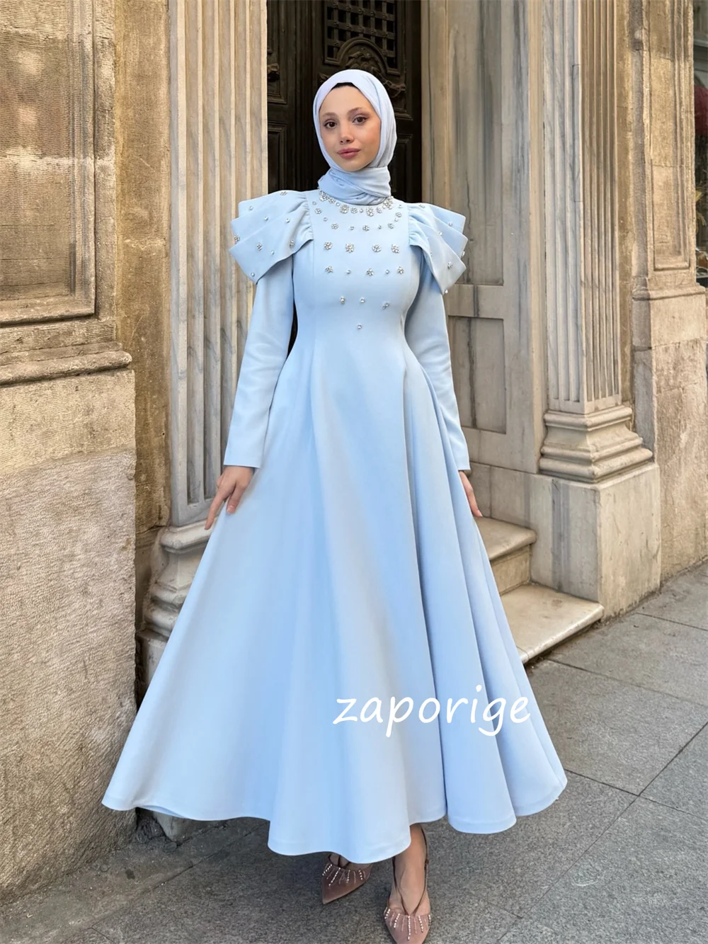 Customized Formal Jersey Pleat Sequined A-line O-Neck Midi Dresses Bespoke Occasion Cocktail Classic Modern Style