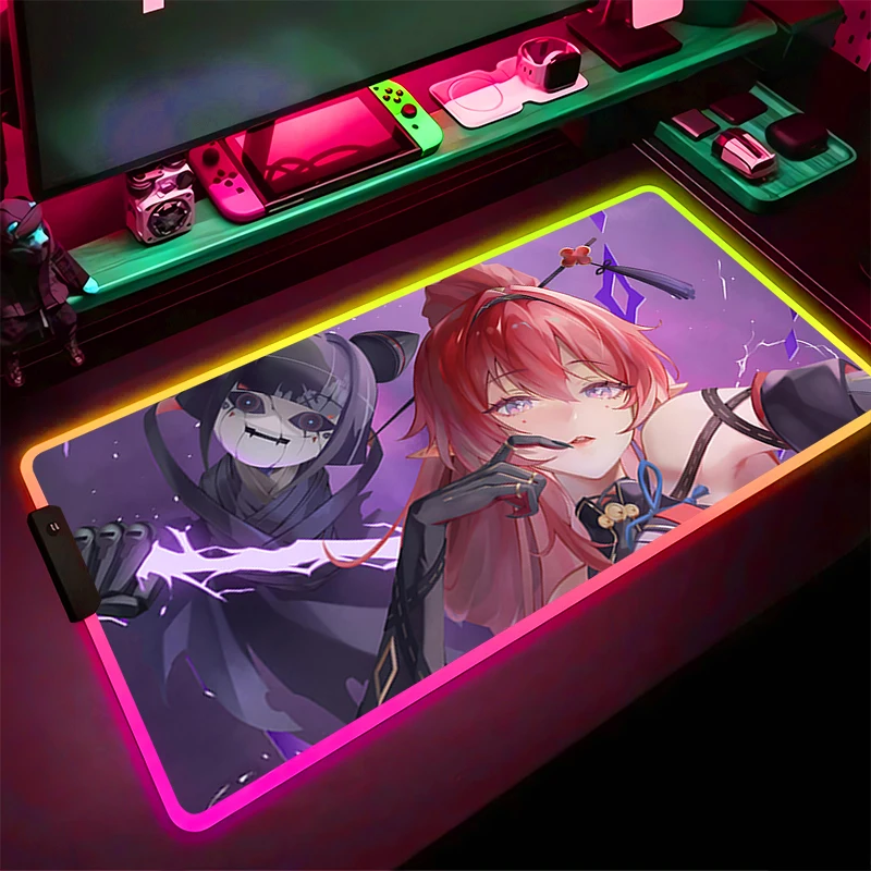 RGB LED Mouse Pad Gaming Mat PC Accessories Mousepad Desk Mat Non Slip Extended Pad Rubber W-wuthering Waves Yinlin Keyboard Pad