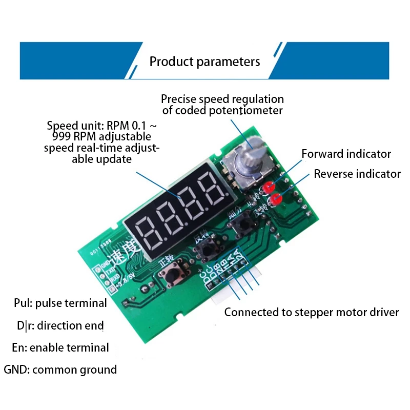 Carte contrôleur de pilote de moteur pas à pas, affichage de la vitesse RPM, vitesse d'inversion réglable
