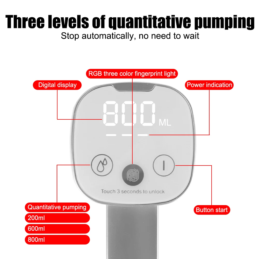 Smart Display Folding Touch Control Fingerprint Electric Water Absorber Water Bottle Dispenser Pump Button Dispenser