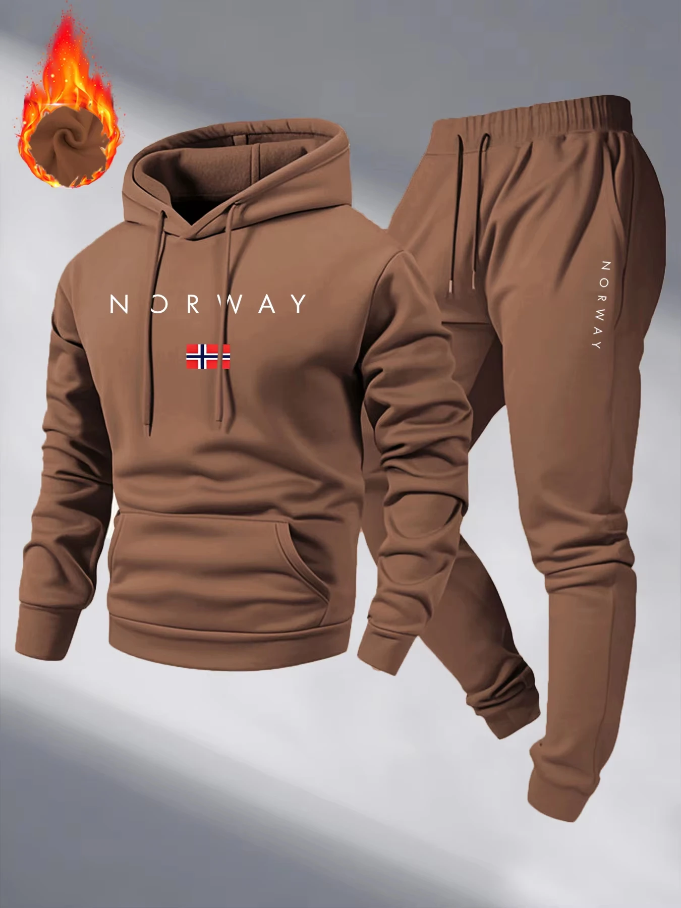 2026 New NORWAY Letter Print Sweatshirt Suit Men's Fleece Hoodie Pants Set Spring Autumn Casual Sports Pullover Trousers Sets view 4