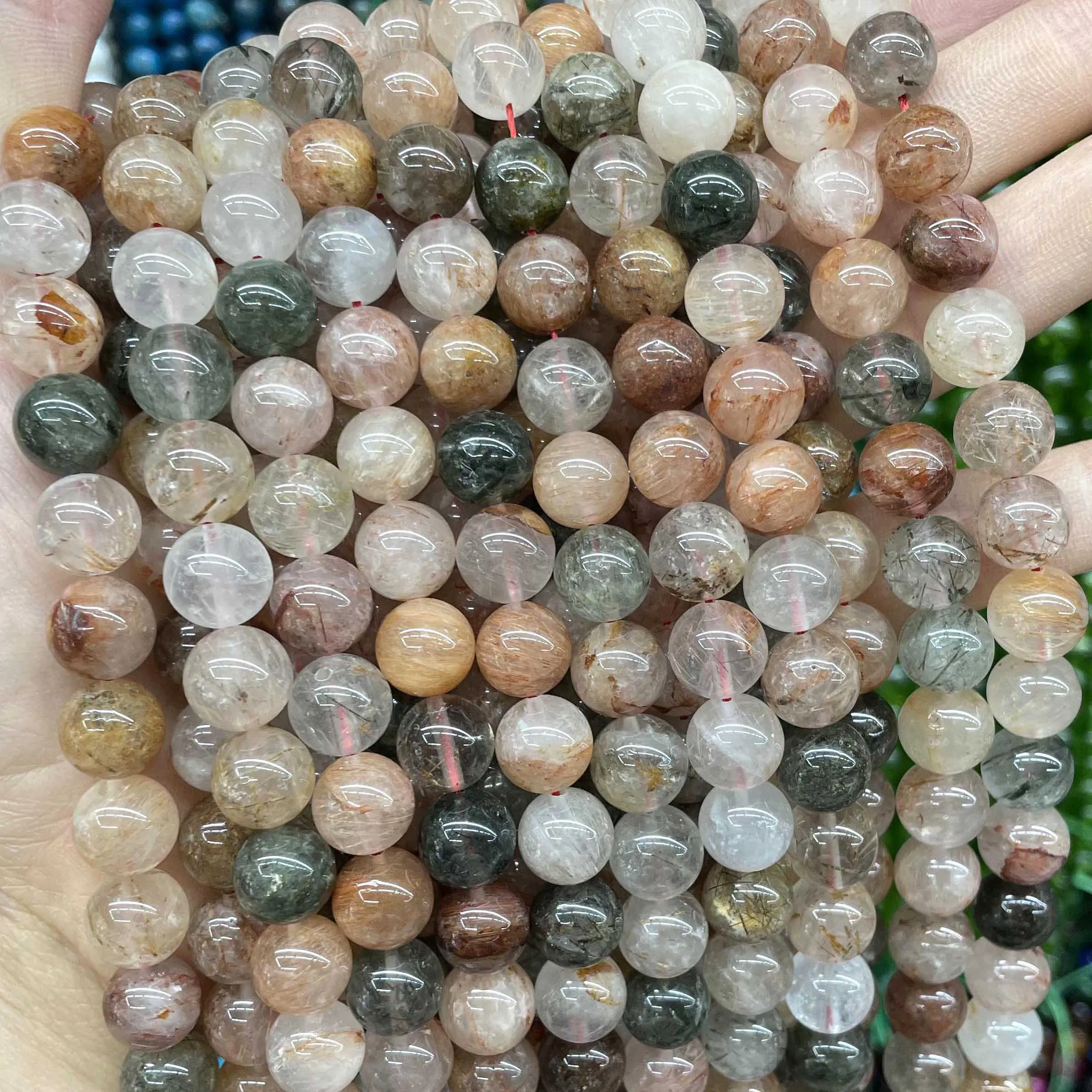 Natural Stone Mix Rutilated Quartz Round Beads For Jewelry Making 6 8 10 MM Loose Spacer Beads DIY Bracelet Accessories 15\'\'