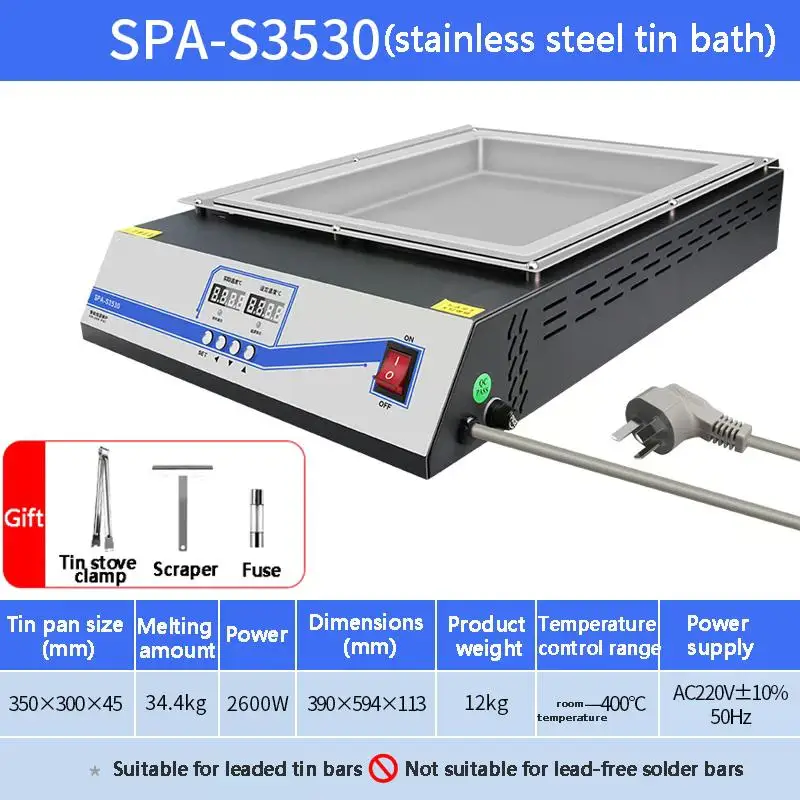 

220V Solder Pot Tin Melting Furnace Thermoregulation Soldering Desoldering Bath 60mm to 350mm 25~400 degree Ajustable