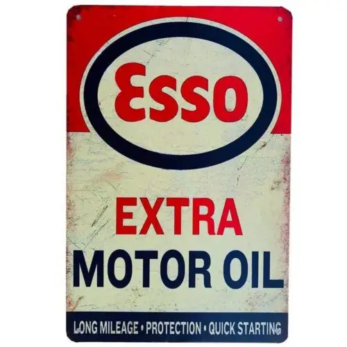 1p، Esso زيت المحرك القصدير تسجيل كلاسيكي خمر مضخة الغاز تسجيل المرآب رجل الكهف