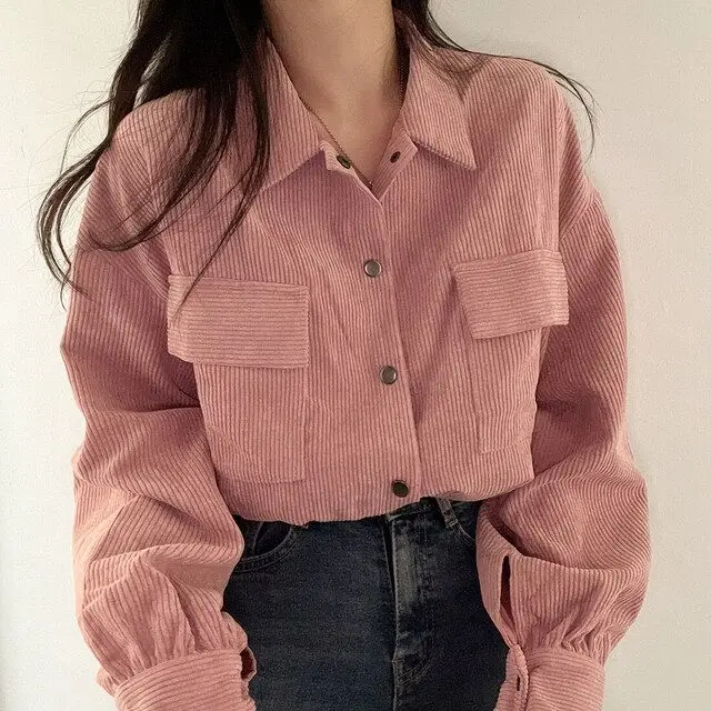 Korea'S New Lapels giacche donna velluto a coste puro semplicemente Vintage moda coreana Button-Up abbigliamento Baggy tempere Teens