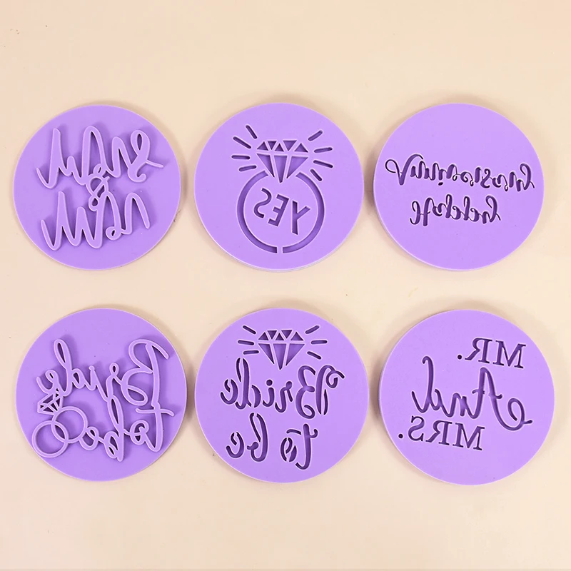 

1pc Bride To Be Mr&Mrs Acrylic Cake Mold Bride Ring Cookie Stamp Embosser Cutter Happy Anniversary Fondant Cake Decoration Tools