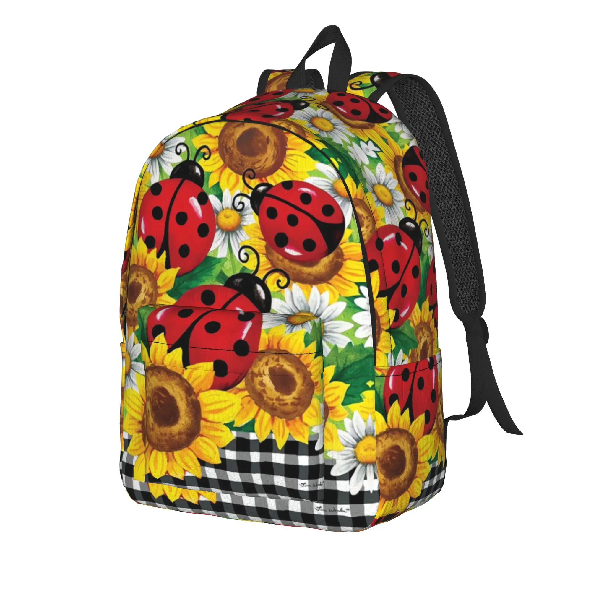 Ladybugs And Flowers Backpack  Women Men Polyester University Backpacks Pattern Aesthetic School Bags Rucksack