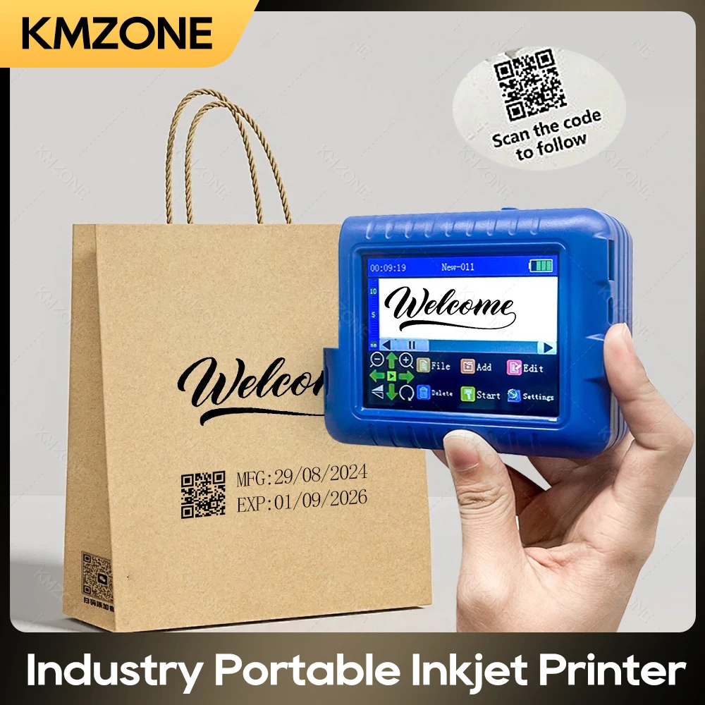 Portable 12.7mm Industry Handheld Inkjet Printer QR Barcode Batch Number Logo Date Label Printer 25 Languages Non-encrypted