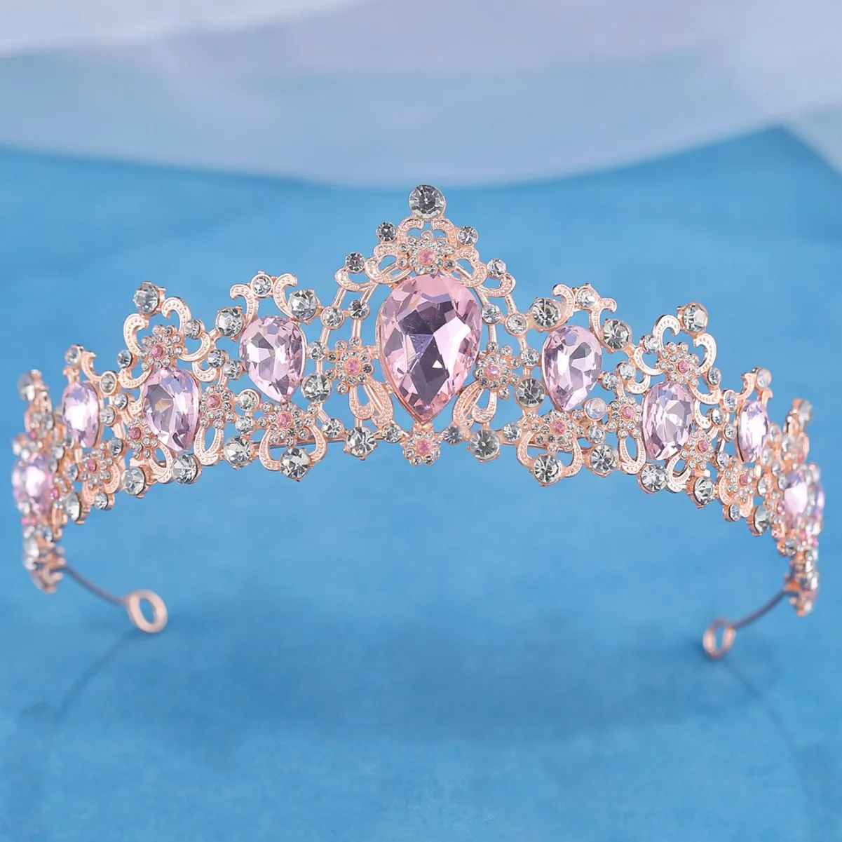 Sweet Rose Gold Crown Headband with Simulated Flower For Women Girls Photo Shoot Hair Accessory
