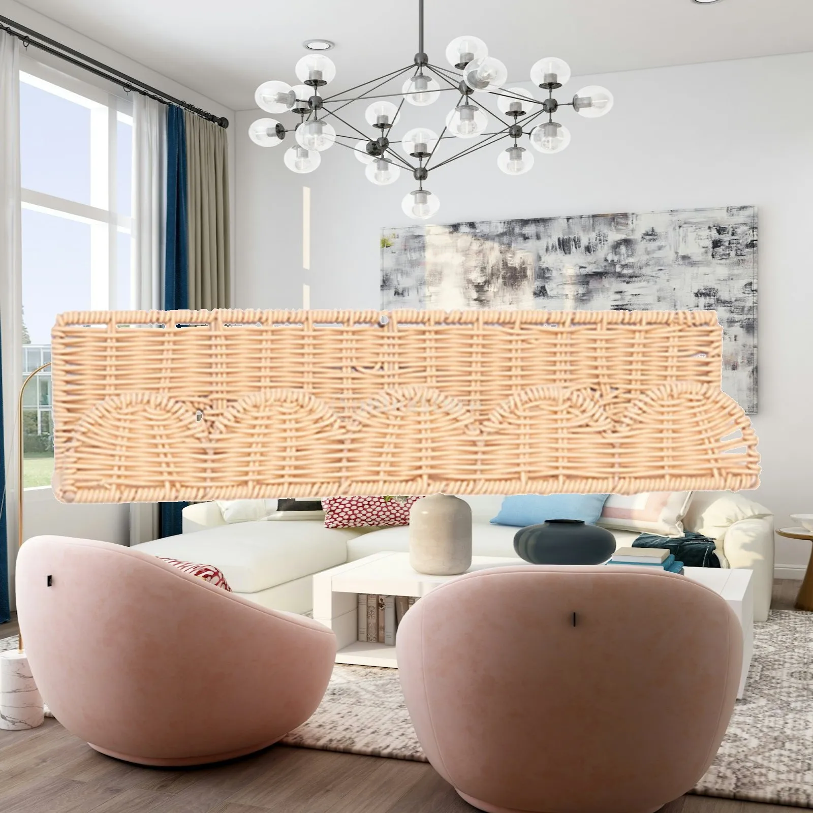 Hanging Woven Wall Basket Holder Countryside Imitation Rattan Handwoven Pastoral Container for Bathroom Living Room Kitchen