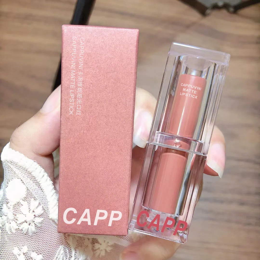 Cappuvini อะคริลิคใสลิปสติก Matte Matte โรแมนติกลิปสติกอบเชยพีชสีขาวอูหลงนักเรียนถูกสีขาว