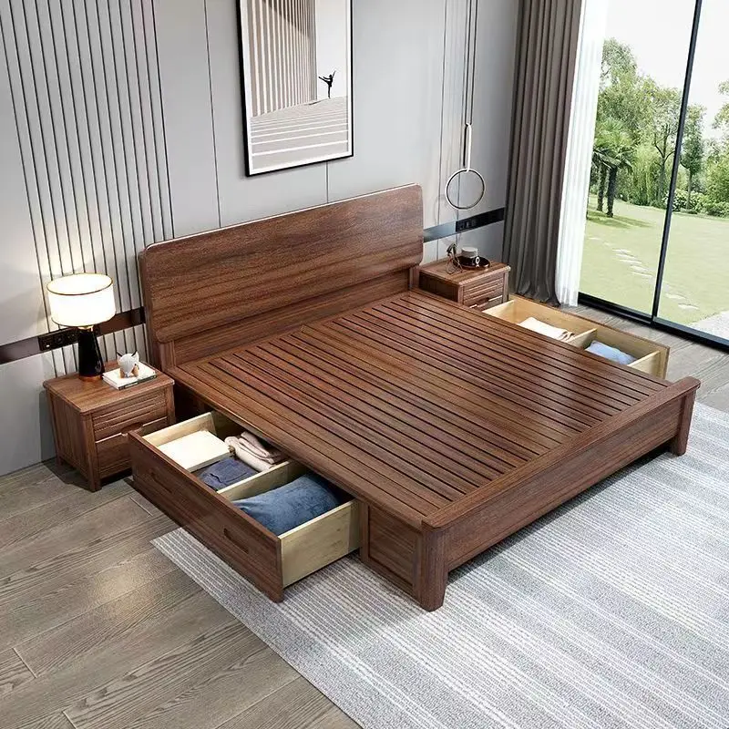 Black walnut bed Walnut solid wood bed 1.8 meters Master bedroom double bed