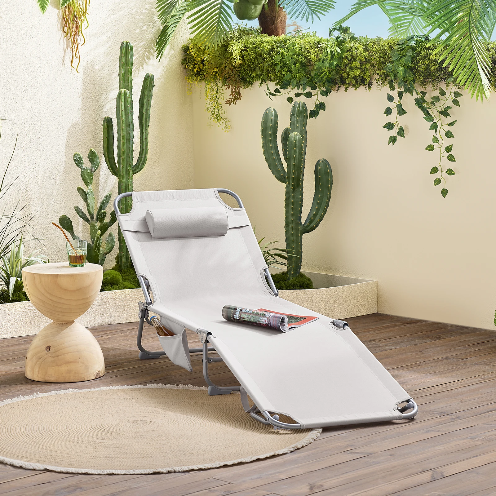 SoBuy OGS35 onnenliege klappbar Gartenliege Liegestuhl klappbar mit Kopfkissen & Seitentasche für Gartenmöbel 155x56x81cm – Detail 12