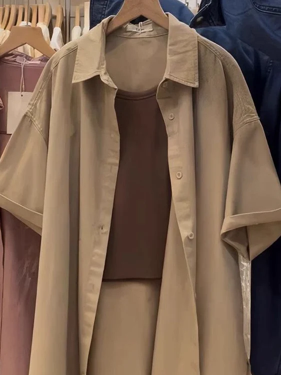 

plus Size Women's Sun Protection irt Jaet Loose ort Sve Inner Wear Casual Spring New Sle Korean Sle Commute Wind