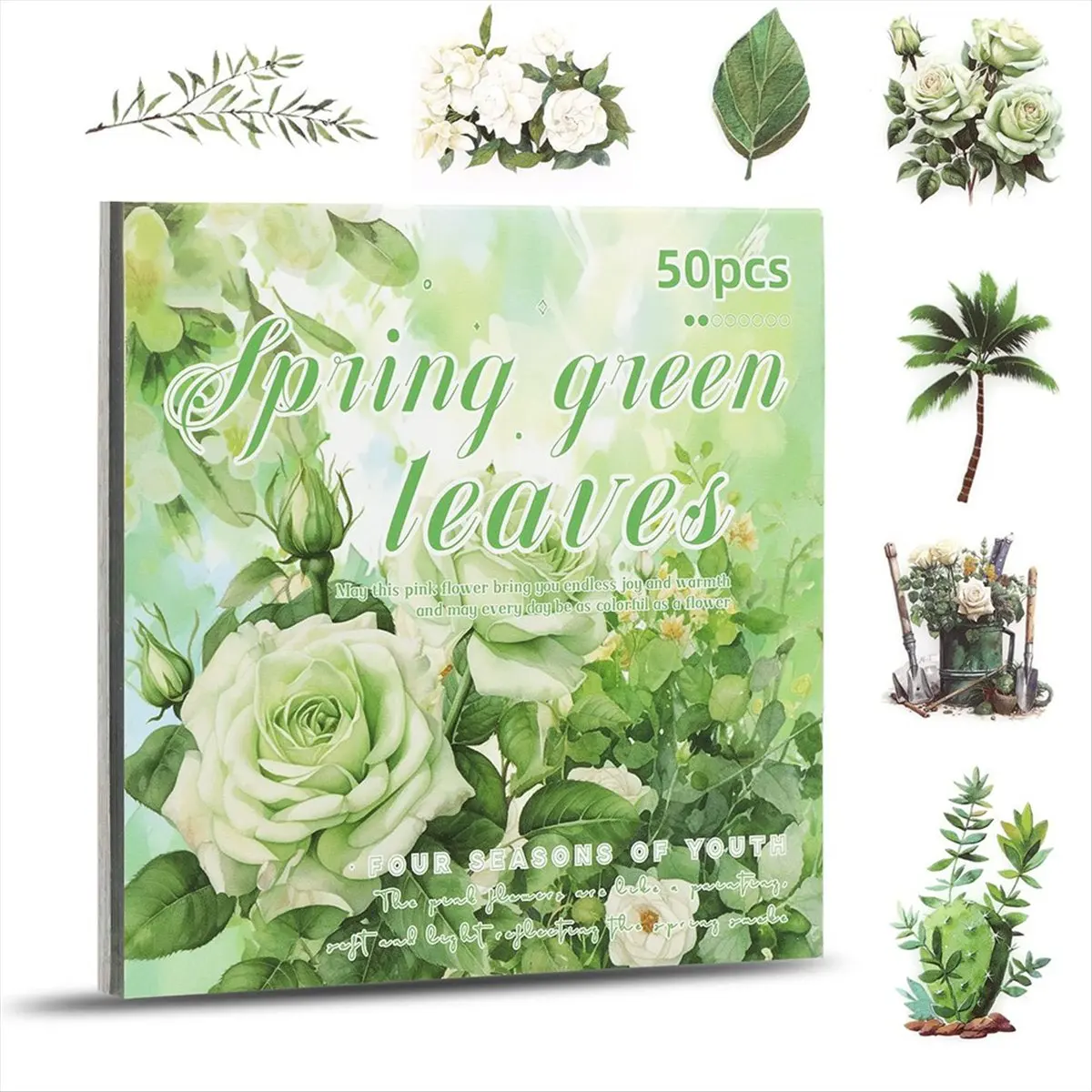 ABNQ Flower Sticker, Scrapbooking Supplies for Adult Junk Journal 50 Sheets, Transparent Stickers and Material Paper Green